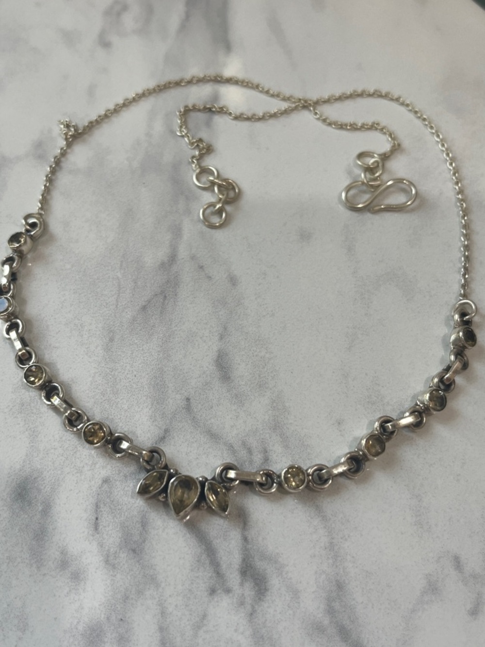 Sterling Silver Faceted Citrine Necklace 16 inches
